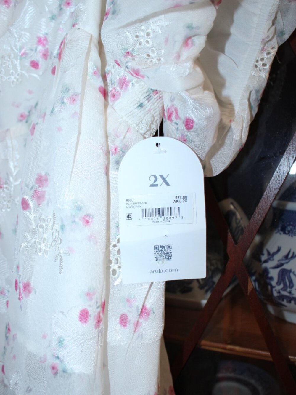 Arula Babydoll 2X Ivory Rust Floral Top Lacing Cottagecore Boho Peasant New - Picture 7 of 7